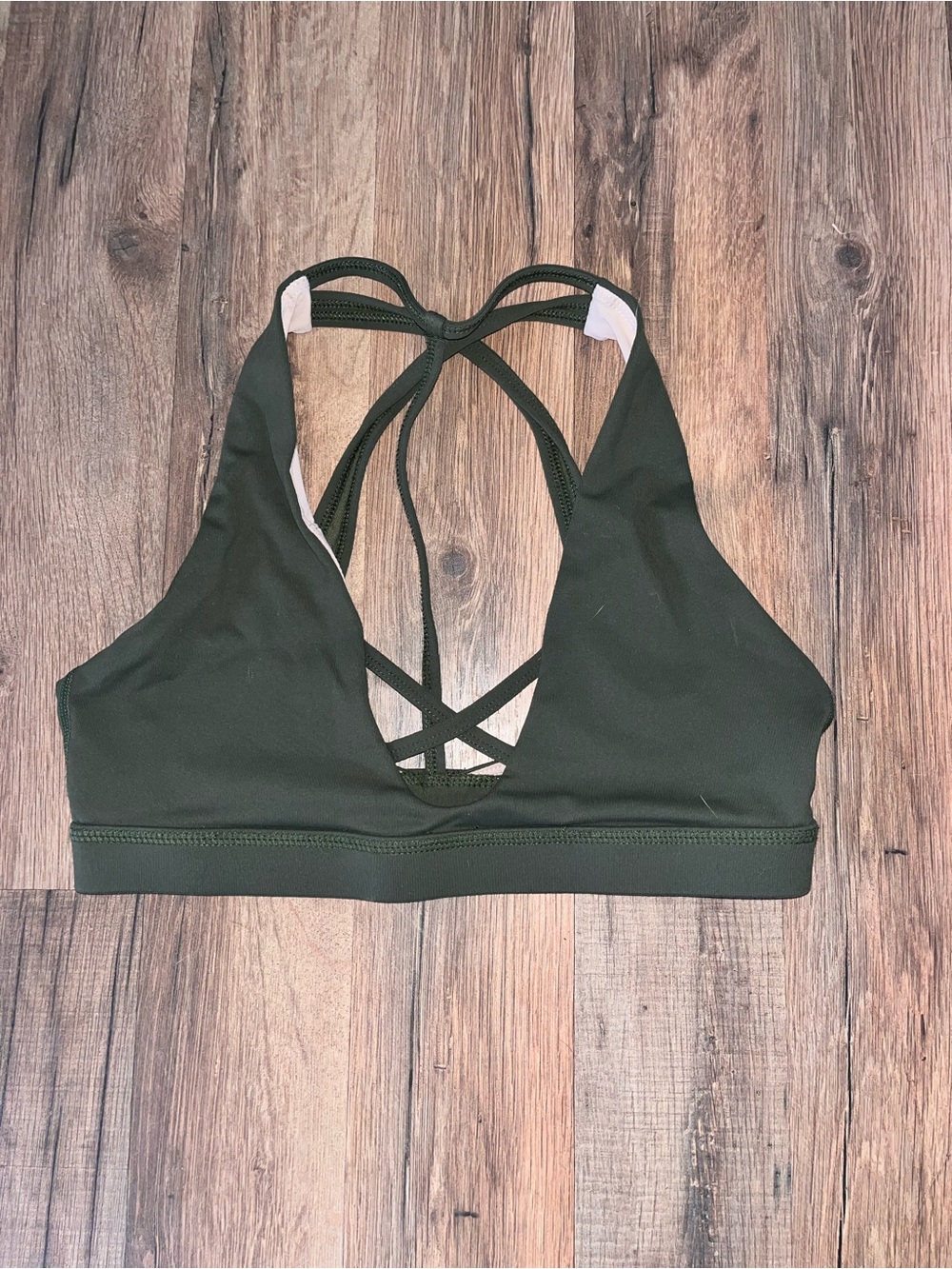 BuffBunny Olive Green Strappy V-Neck Sports Bra